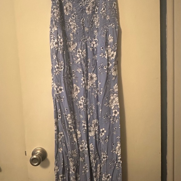 Floral Blue Jumpsuit with Short Sleeves - Picture 2 of 4